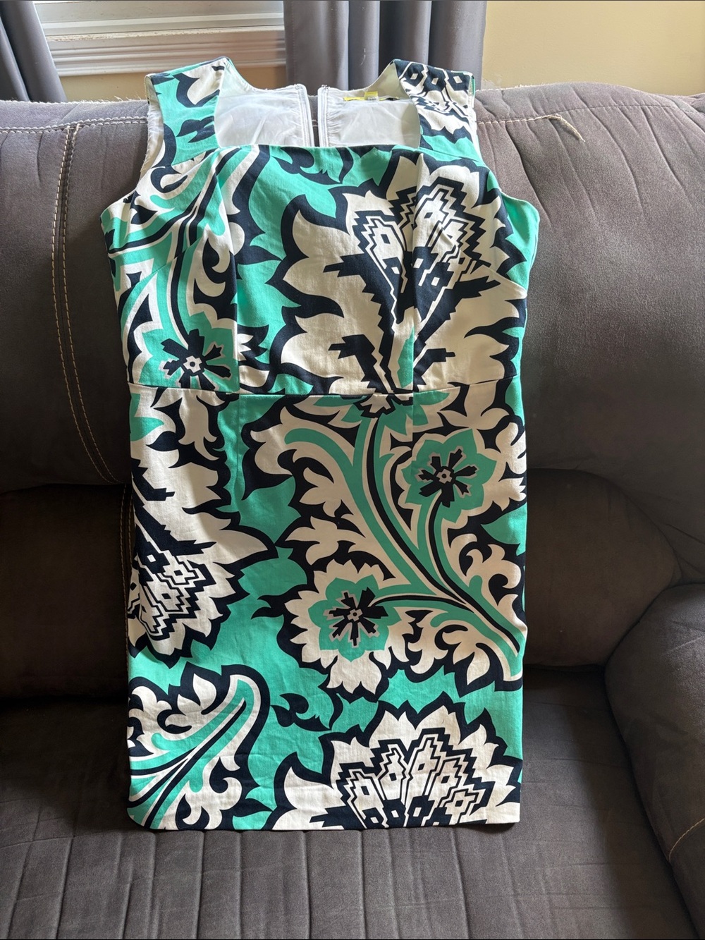 Banana Republic Teal, Black & White Floral Sheath Dress